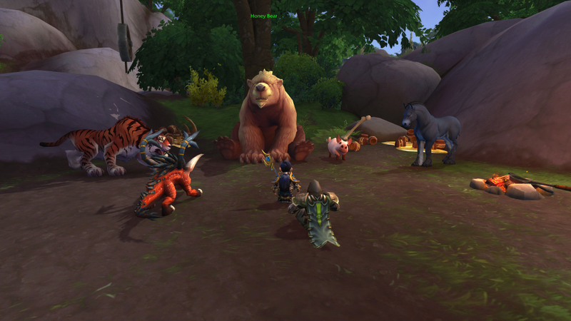Honey Bear and his friends Piglet, Tiger, and Melancholic Mule.